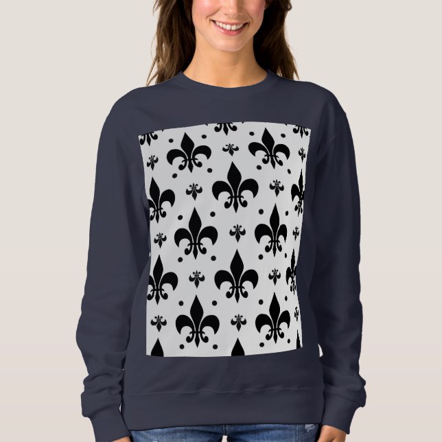 Moletom Design do padrão Fleur-de-lis de fundo branco (Frente)