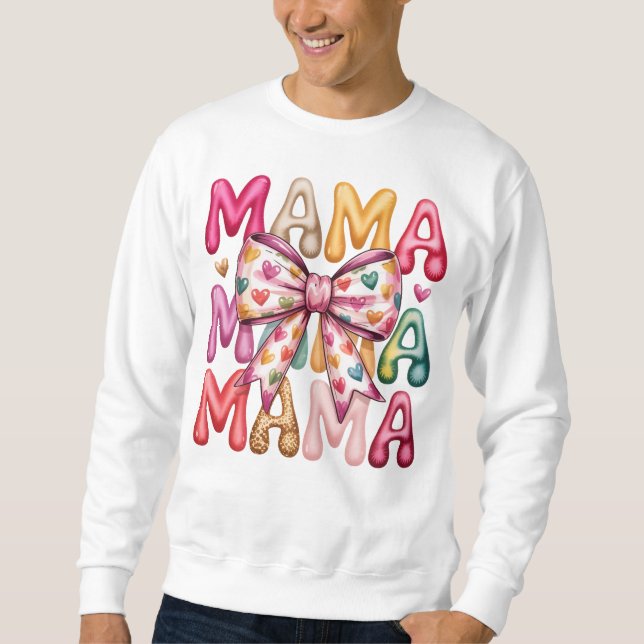 Moletom Design Empilhado Retro Coração Laço Mamãe (Frente)