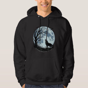 Moletom Design Silhueta da Árvore da Lua Uivando Lobo Vint
