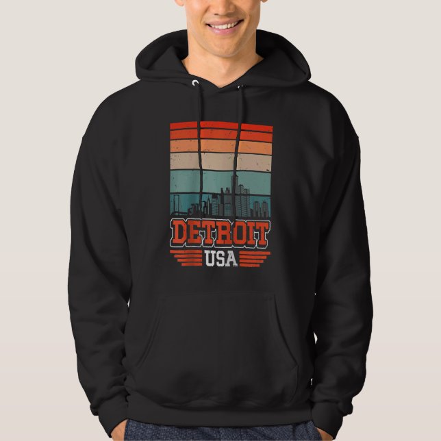 Moletom Detroit Michigan USA Retro Vintage Sunset Skyline (Frente)