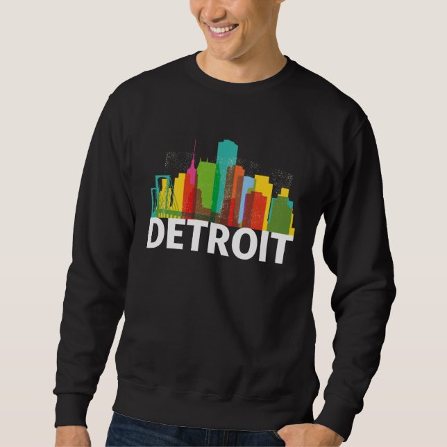 Moletom Detroit Michigan USA Skyline Silhouette Outline Sk (Frente)