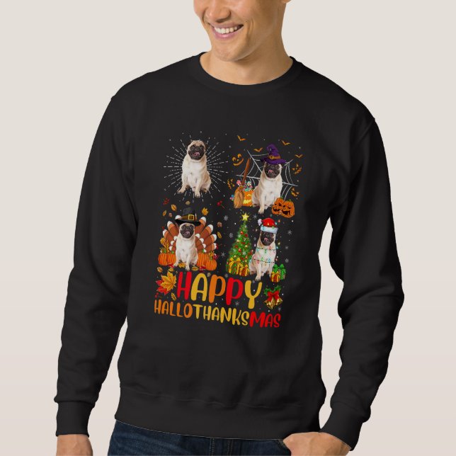 Moletom Dia das Bruxas Ação de Graças Natal Pug Cão Hallot (Frente)