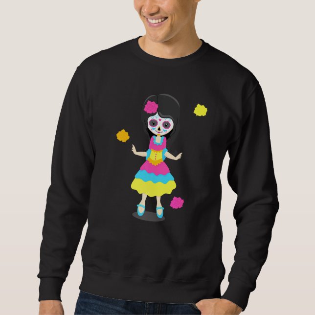 Moletom Dia De Los Muertos Caveira de Açúcar Para Meninas (Frente)