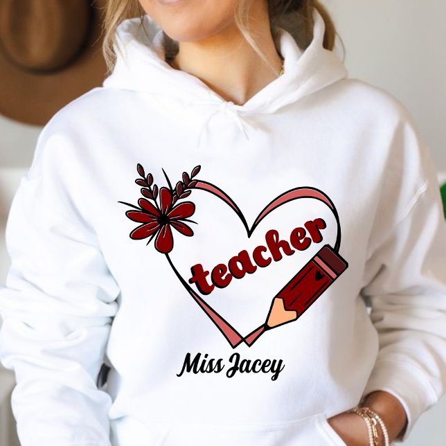 Moletom Dia de os namorados Personalizado de Professores d (Teacher Valentines Day Gift, Love Teacher, Valentines Day Teacher, Teacher Heart Reading hoodie)
