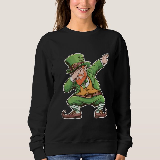 Moletom Dia de São Patrício Dab Dabbing Leprechaun em Verd (Frente)