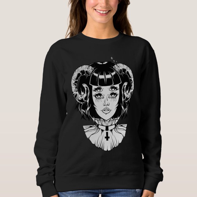 Moletom Diabo Cornudo Satânico Halloween Glitch Goth Emo P (Frente)