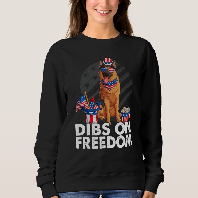 Moletom Dibs on Freedom German shepherd 4th of July US Fla (Frente)
