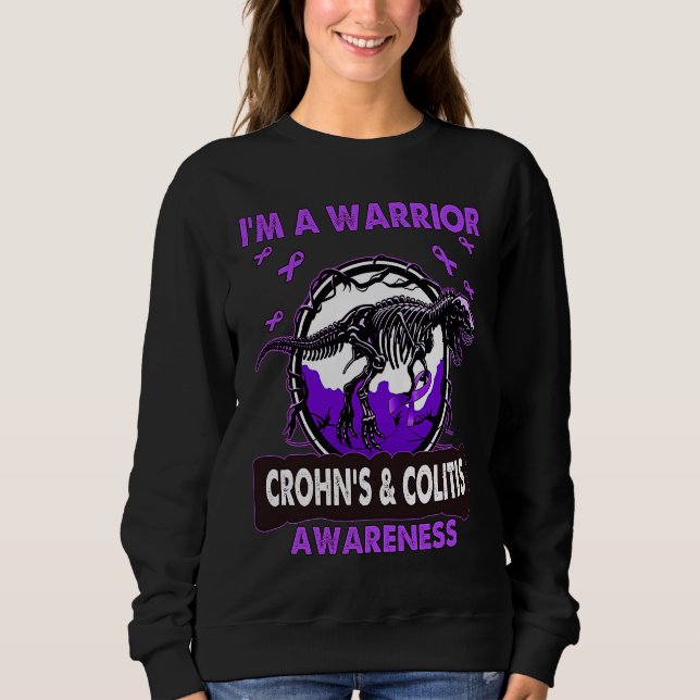 Moletom Dinosaur I'm A Warrior CROHN'S & COLITIS Awareness (Frente)