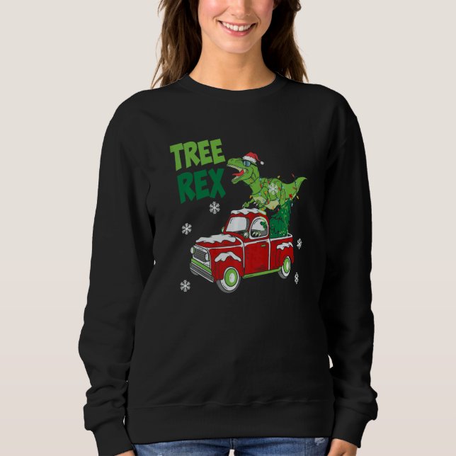 Moletom Dinosaur rex Riding Truck Christmas pajamas  Xmas (Frente)