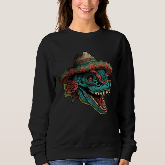 Moletom Dinosaur Sugar Skull Sombrero Mexican Cinco de may (Frente)