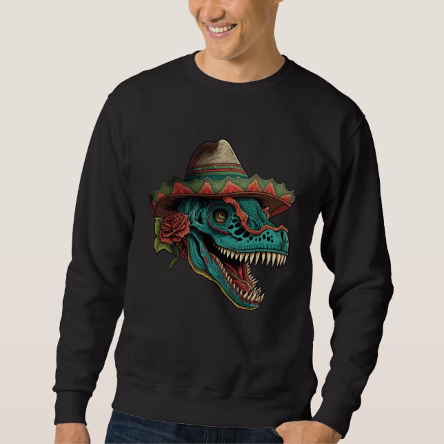 Moletom Dinosaur Sugar Skull Sombrero Mexican Cinco de may (Frente)