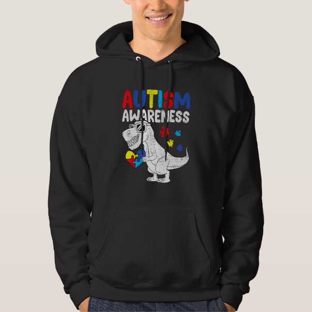 Moletom Dinossauro Autismo Consciência Quebra-cabeça Coraç (Frente)