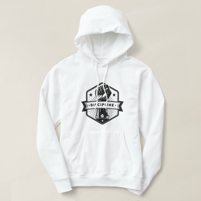 Moletom Discipline Hoodie – Minimal Motivational Typograph (Frente do Design)