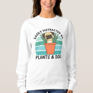 Moletom Distraído Facilmente Por Plantas E Cães Planta Pug