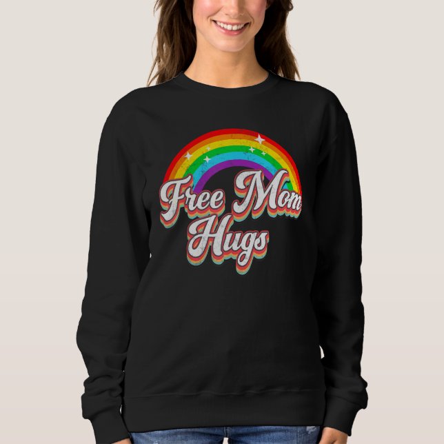 Moletom Distressed Free Mom Hugs Rainbow Heart LGBT Gay Pr (Frente)