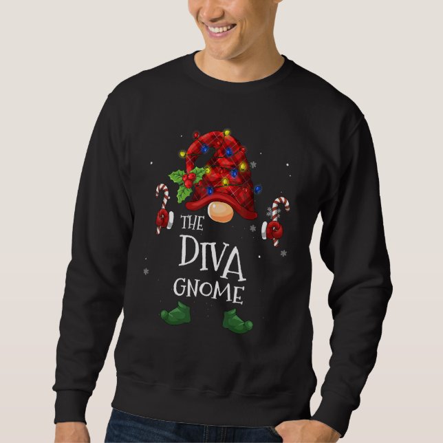Moletom Diva Gnomo Xadrez Buffalo Árvore de Natal Luz (Frente)
