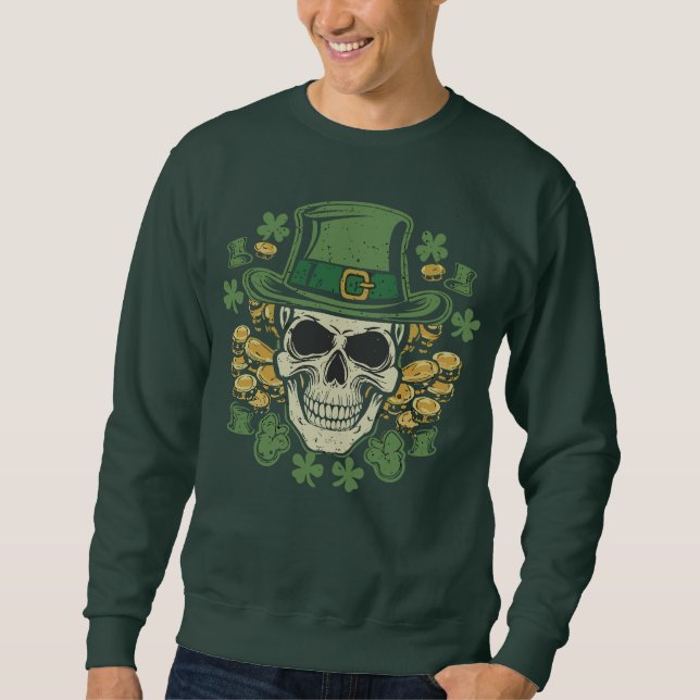 Moletom Divertido Crânio Sortudo Combinando St Patricks St (Frente)
