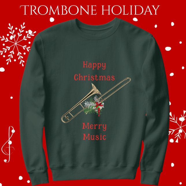 Moletom Divertido Trombone Festivo Feliz Música de Feliz d (Celebrate the Holidays with Music.)