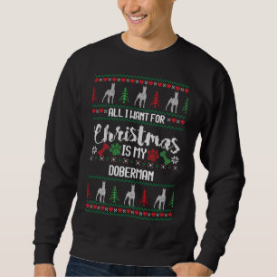 Moletom Doberman Christmas Sweater Ugly Doberman Sweater D