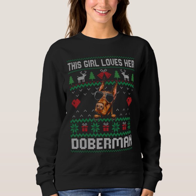 Moletom Doberman Girl Cool Ugly Christmas for Dog Mom (Frente)
