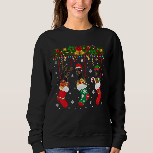 Moletom Dobermann Em Sock Xmas Reindeer Papais noeis Elf D (Frente)