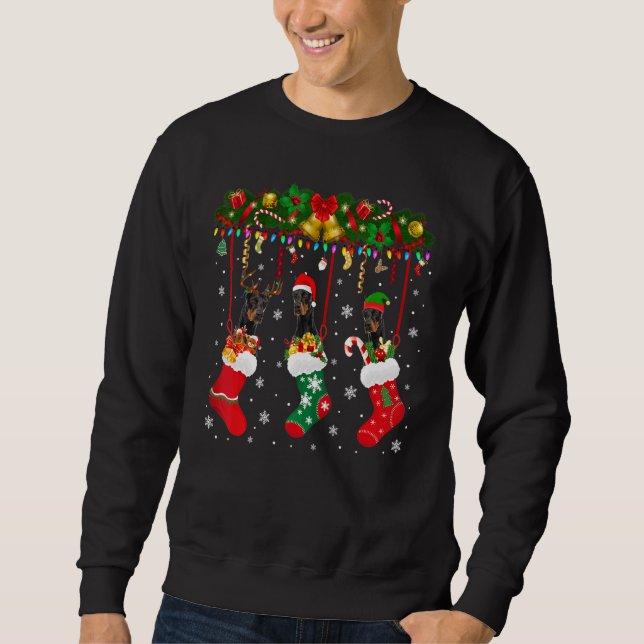 Moletom Dobermann Em Sock Xmas Reindeer Papais noeis Elf D (Frente)