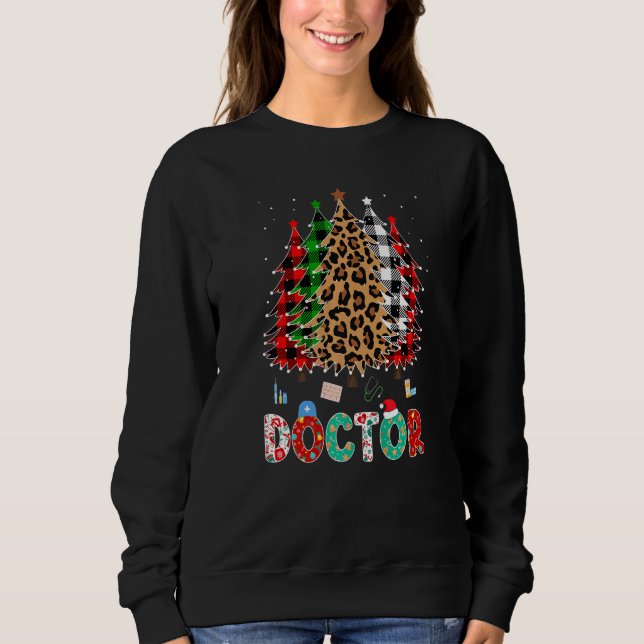 Moletom Doctor Leopard Red White Green Plaid Christmas Tre (Frente)