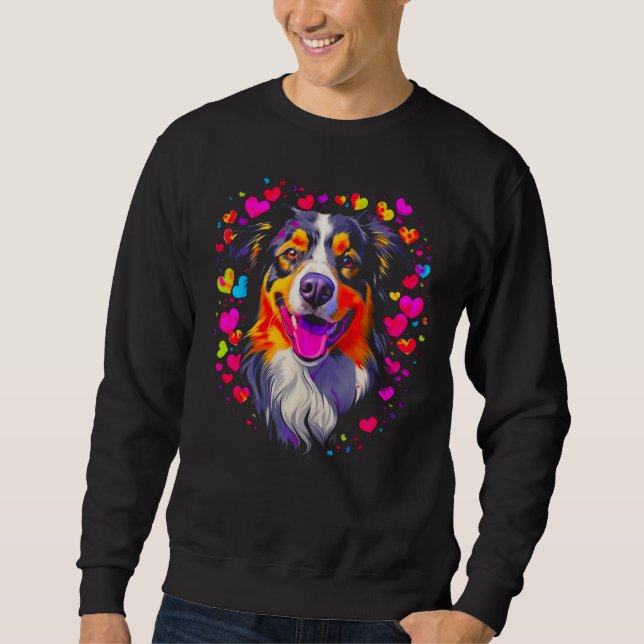 Moletom Dog Australian Shepherd Pink Red Hearts (Frente)