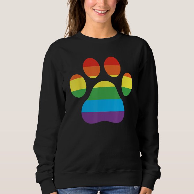 Moletom Dog Paw Print LGBTQ Rainbow Flag Gay Pride Ally Do (Frente)