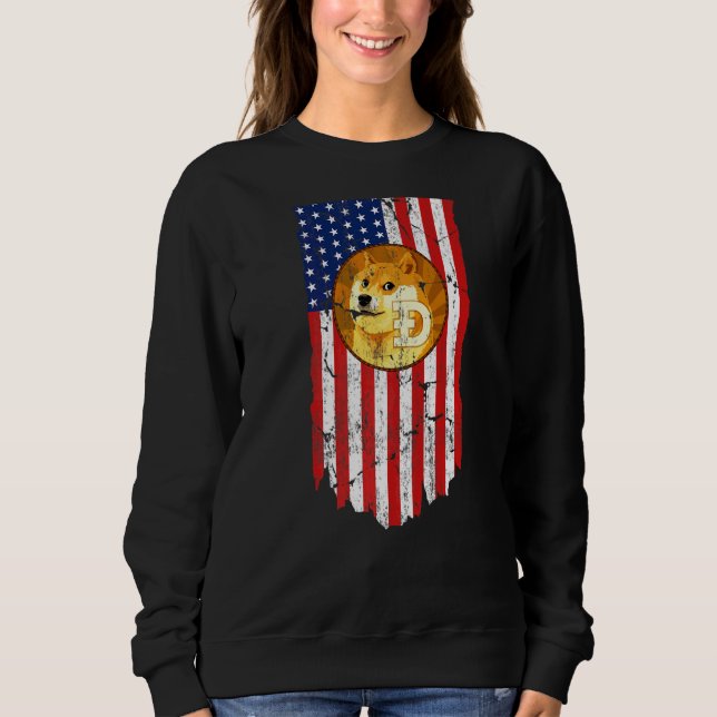 Moletom Dogecoin Dogecin Cryptocurrency American Flag Grun (Frente)