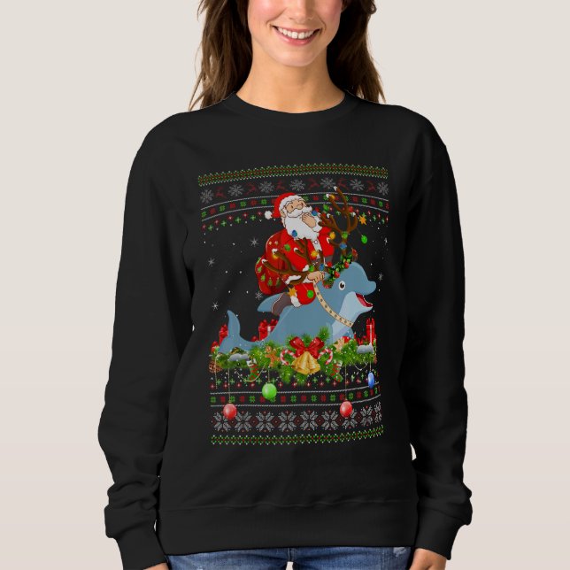 Moletom Dolphin   Ugly Santa Riding Dolphin Christmas (Frente)