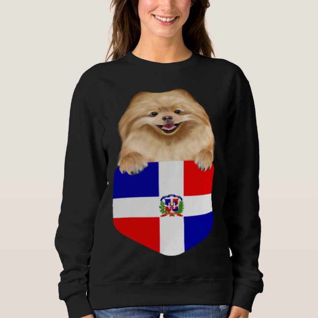 Moletom Dominican Republic Flag Pomeranian Dog In Pocket (Frente)