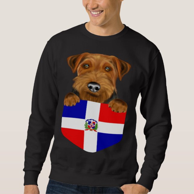 Moletom Dominican Republic Flag Welsh Terrier Dog In Pocke (Frente)