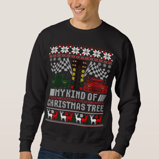 Moletom Drag Racing Christmas Tree Race Car Sweater Feio (Frente)