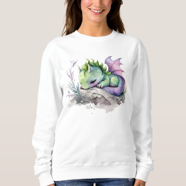 Moletom Dragão bebê bonitinho de aquarela (Frente)