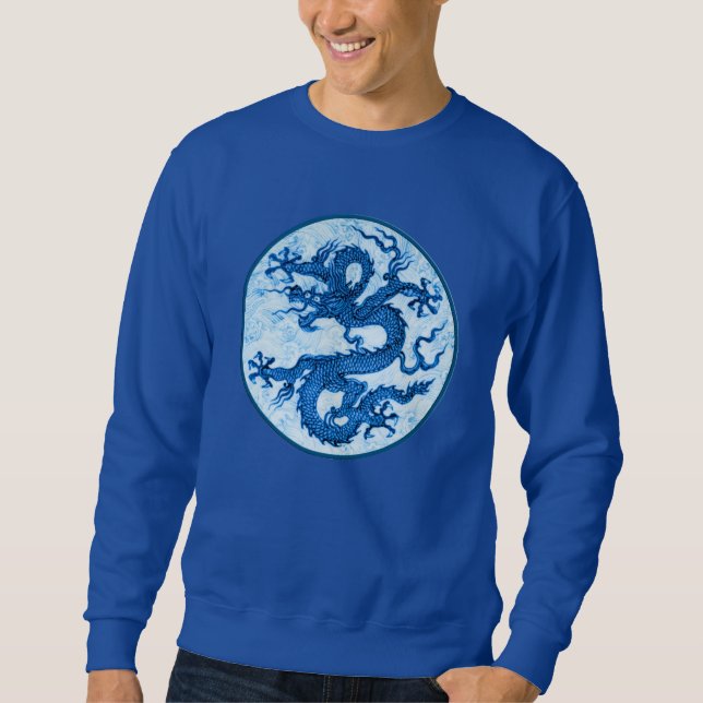 Moletom Dragão Chinês, Azul Indigo e Branco (Frente)
