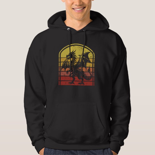 Moletom Dragão Voador Retro pôr do sol Tee Fantasy Dragon  (Frente)