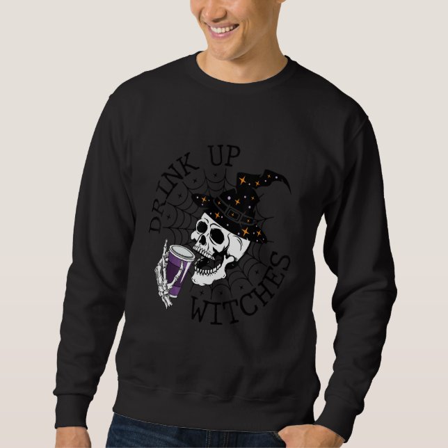 Moletom Drink Up Witches  Witch Hat Drinking Skull Hallowe (Frente)