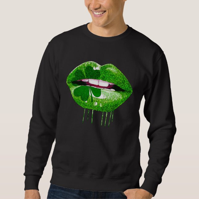 Moletom Dripping Lips Shamrock Funny St Patrick's Day (Frente)