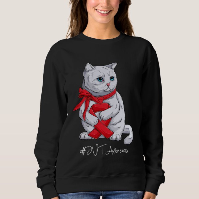 Moletom DVT Awareness Month Red Ribbon Cat (Frente)