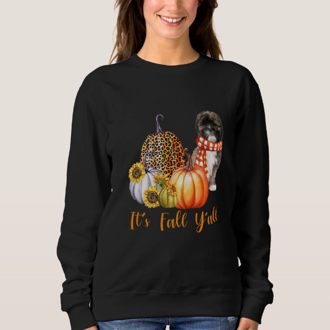 Moletom É Fall Y'all Lhasa Apso Cachorro Leopard Pumpkin F (Frente)