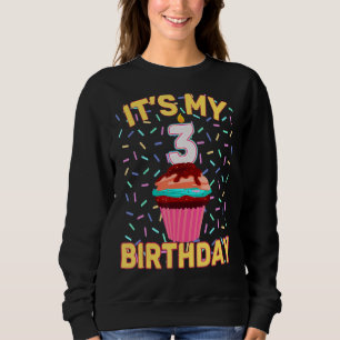Moletom É meu aniversário de 3 anos Doce Cupcake Três Anos