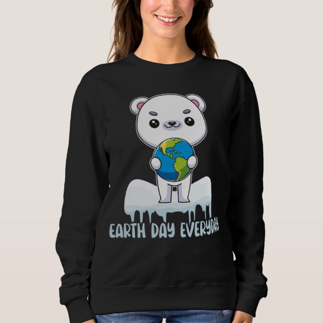 Moletom Earth Day Every Day Cute Polar Bear Holding The Ea (Frente)