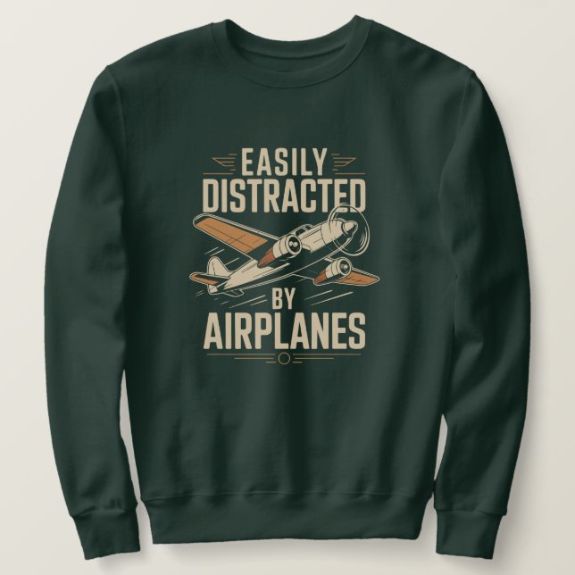 Moletom Easily Distracted by Airplanes Funny Aviation (Frente do Design)