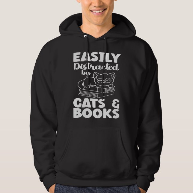 Moletom Easily Distracted By Cats And Books Cat  Bookworm (Frente)