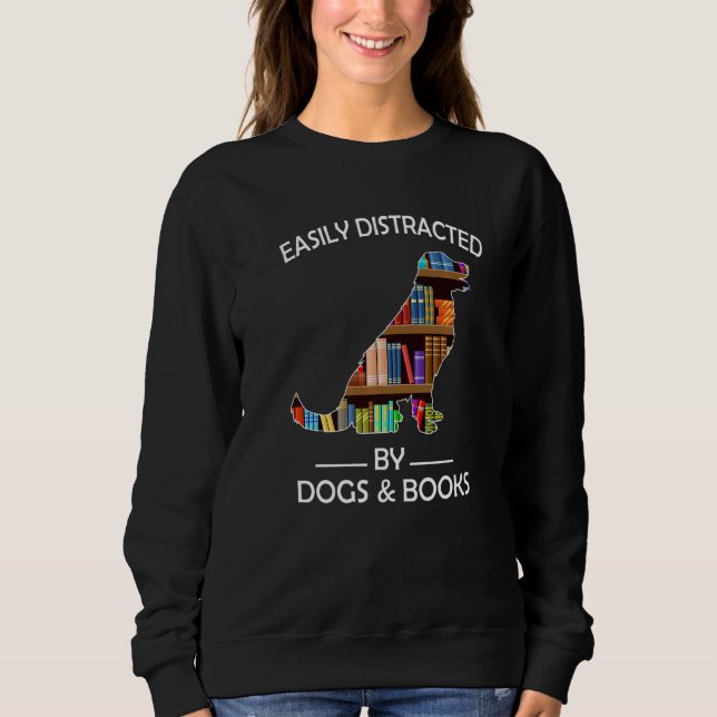 Moletom Easily Distracted By Dogs & Books Funny Golden Ret (Frente)