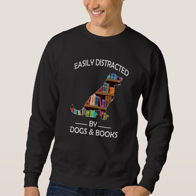 Moletom Easily Distracted By Dogs & Books Funny Golden Ret (Frente)