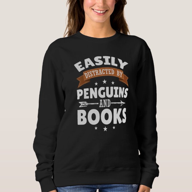 Moletom Easily Distracted By Penguins & Books   Birds (Frente)