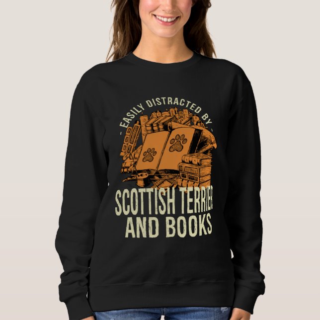Moletom Easily Distracted By Scottish Terrier And Books Sc (Frente)