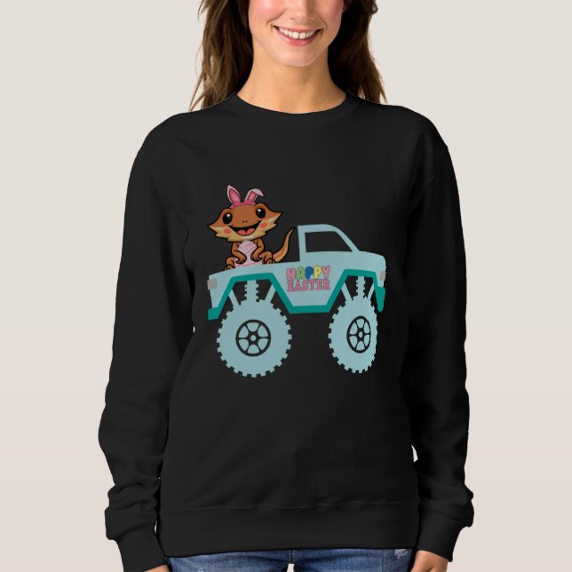 Moletom Easter Bearded Dragon Bunny Riding Monster Truck T (Frente)